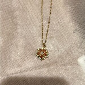 Gold and Orange Floral Pendant Necklace